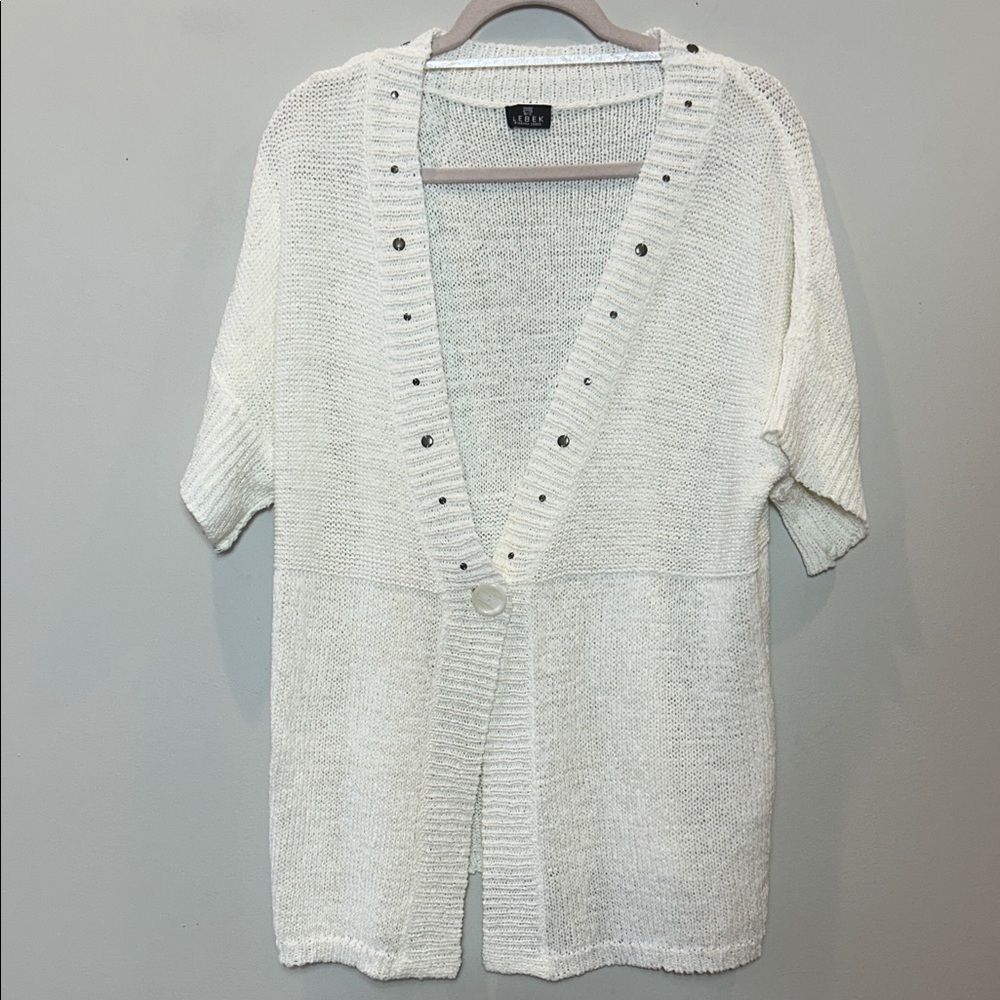 German Design White Knit Cardigan with Studded Details